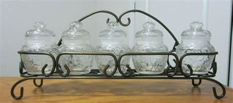 princess house fantasia spice jars with metal rack|Princess House Fantasia Glass Set of 5 Spice Jars w/Metal .